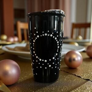 Starbucks 2015 Black Ceramic Swarovski Crystal Tumbler 12oz • Rare Lmtd Edt. NWT